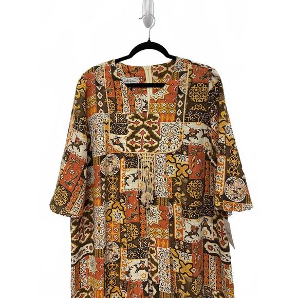 True Vintage 1960s Lady Lewis Women's Graphic Patchwork Print Dress Muumuu OSFM - Picture 3 of 8